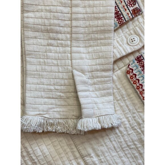 ZARA TRF_OUTERWEAR Faux Quilted Ivory Jacket Medium Ethnic Sherpa Embroidery EUC - Picture 4 of 16
